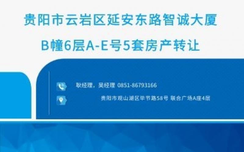 貴陽市云巖區(qū)延安東路智誠大廈B幢6層A-E號5套房產(chǎn)轉讓